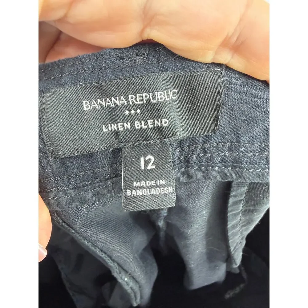 Banana Republic Womens Wide Leg Linen Blend Pants Size 12 Black Pleated Classic